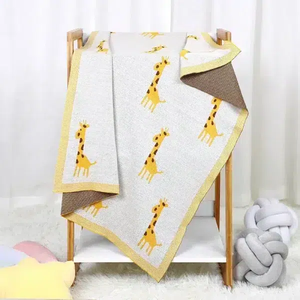 Baby Blanket 100 Cotton Knitted Newborn Girl Boy Bedding Crib Quilts Plaid Cute Giraffe Toddler Stroller 2